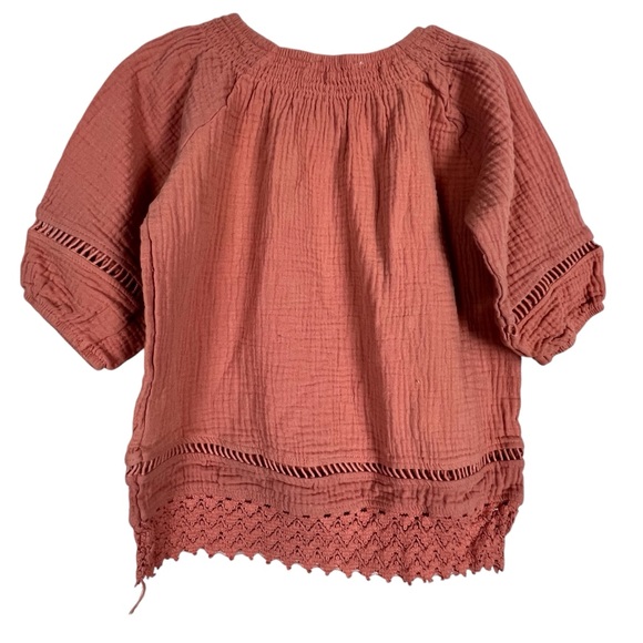 Jessica Simpson Girls Boho Top Size 4T Mauve Textured Cotton Lace Trim Blouse - Picture 2 of 6